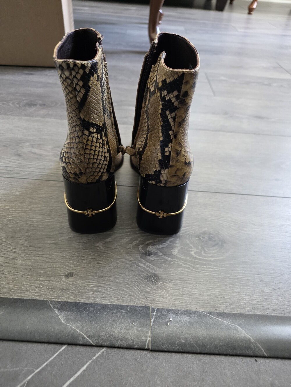 NWT- Tory Burch Yellow Snake-Print Block Heel Leather Ankle Booties-No Box - Picture 6 of 8